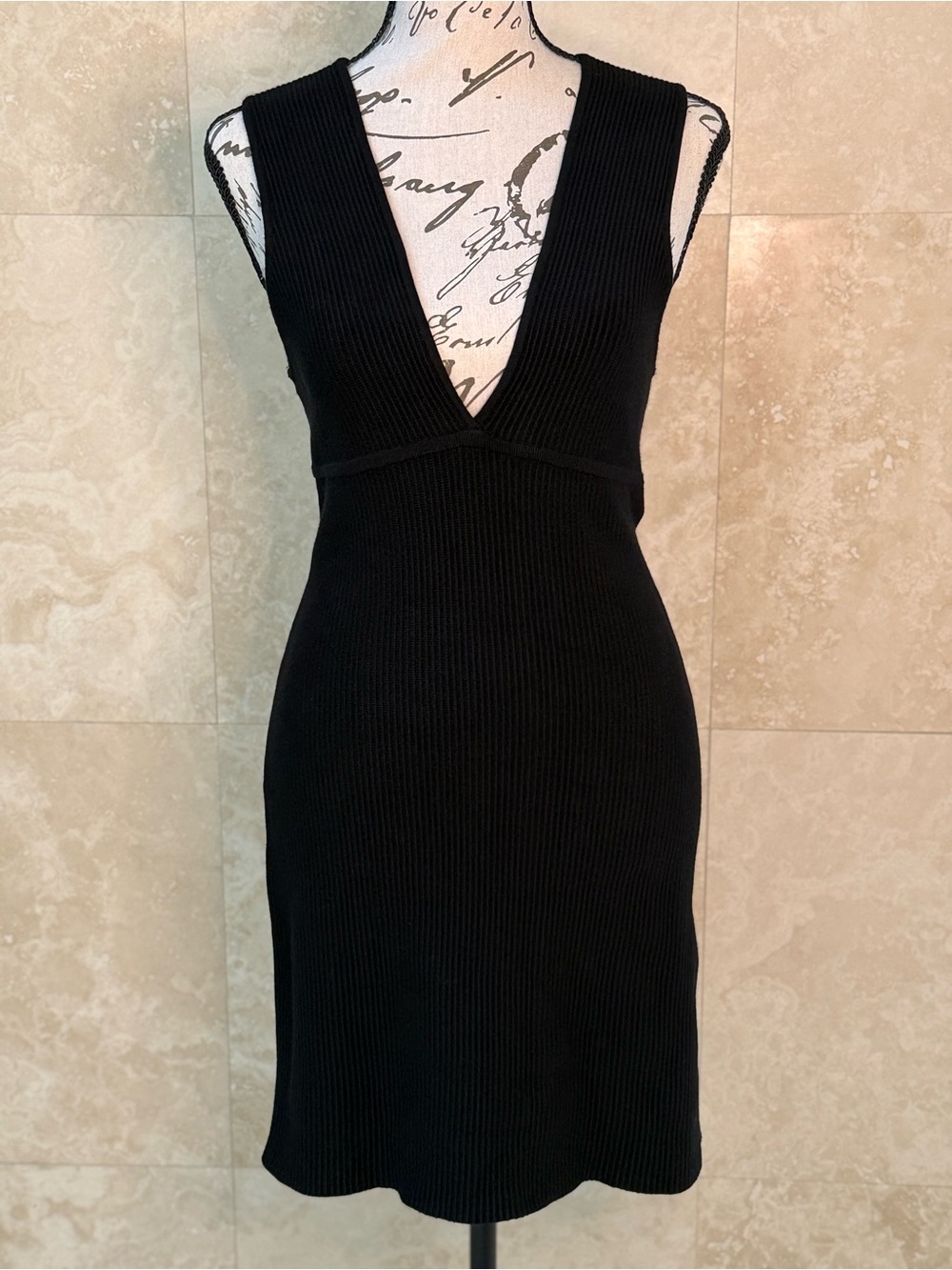 House of Harlow 1960 Black Ribbed Knit Plunge Back Mini Dress Size S EUC